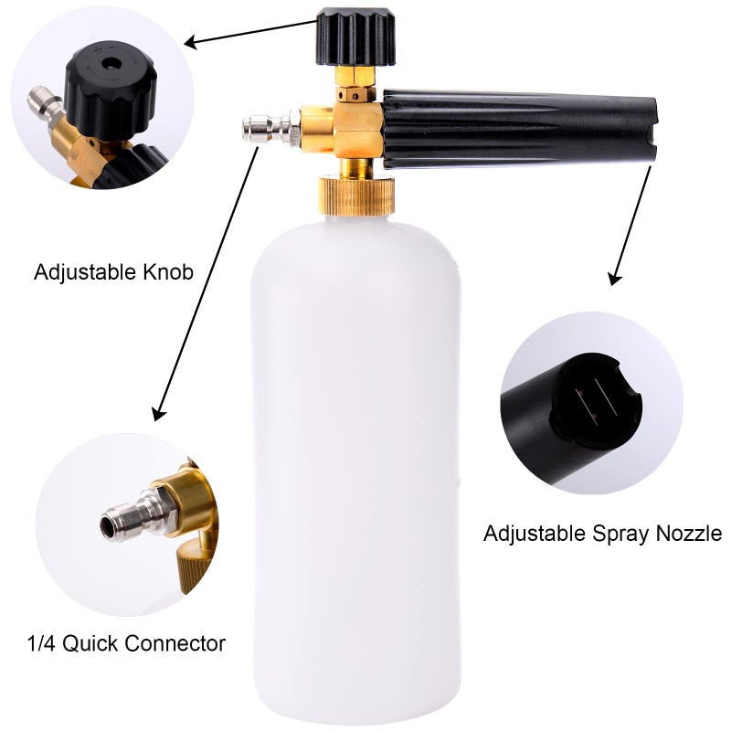 Fasmov Foam Cannon, Car Wash Pressure Washer Jet Wash 1/4" Quick Connector Adjustable Snow Foam Lance Foam Blaster, 1 Liter - Image 4